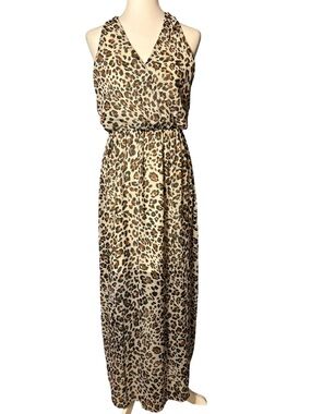 CATO LEOPARD PRINT MAXI DRESS SLEEVELESS ELASTIC WAIST M GUC